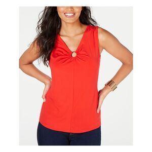 THALIA SODI Womens Red Sleeveless Keyhole Tank Top Size: M